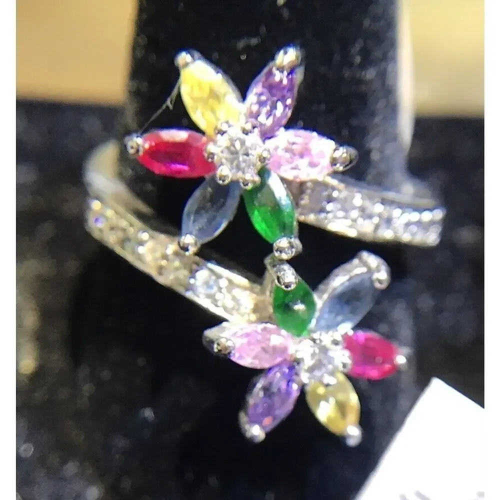 Robson Jewelers Multicolored Ring Sz9 FlowerDesign Silver 925 (Stones Simulated)
